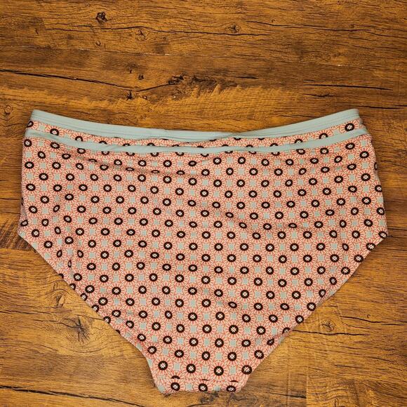 Lands End 2 piece high waisted Aqua Pink pattern swim sz 14 swimsuit - Picture 5 of 11